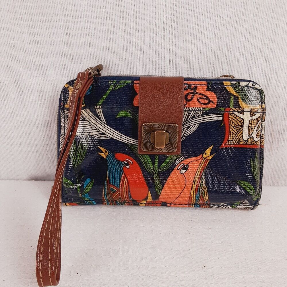 Sakroots Wallet Zip Around Wristlet Blue Multi Bird Organizer Smartphone Wallet
